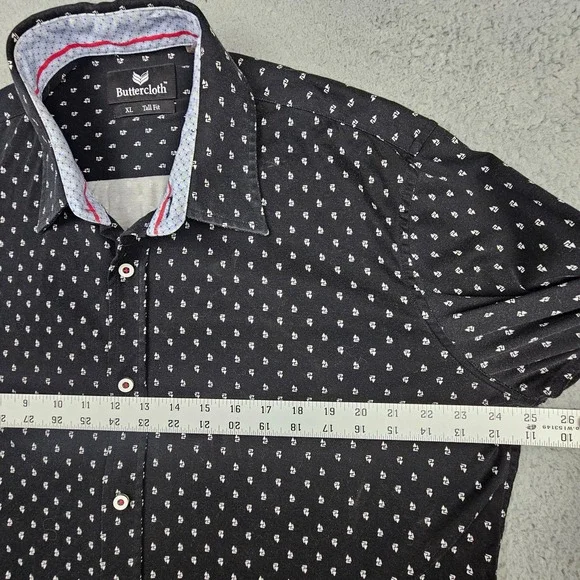 Buttercloth XLT Tall Fit Micro Sailboat Print Shirt Black Flip Cuff Button Up - Picture 4 of 6